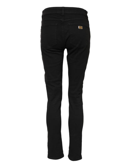 Black Cotton Skinny Mid Waist Denim Jeans-Dolce & Gabbana-LabelTerrace.com