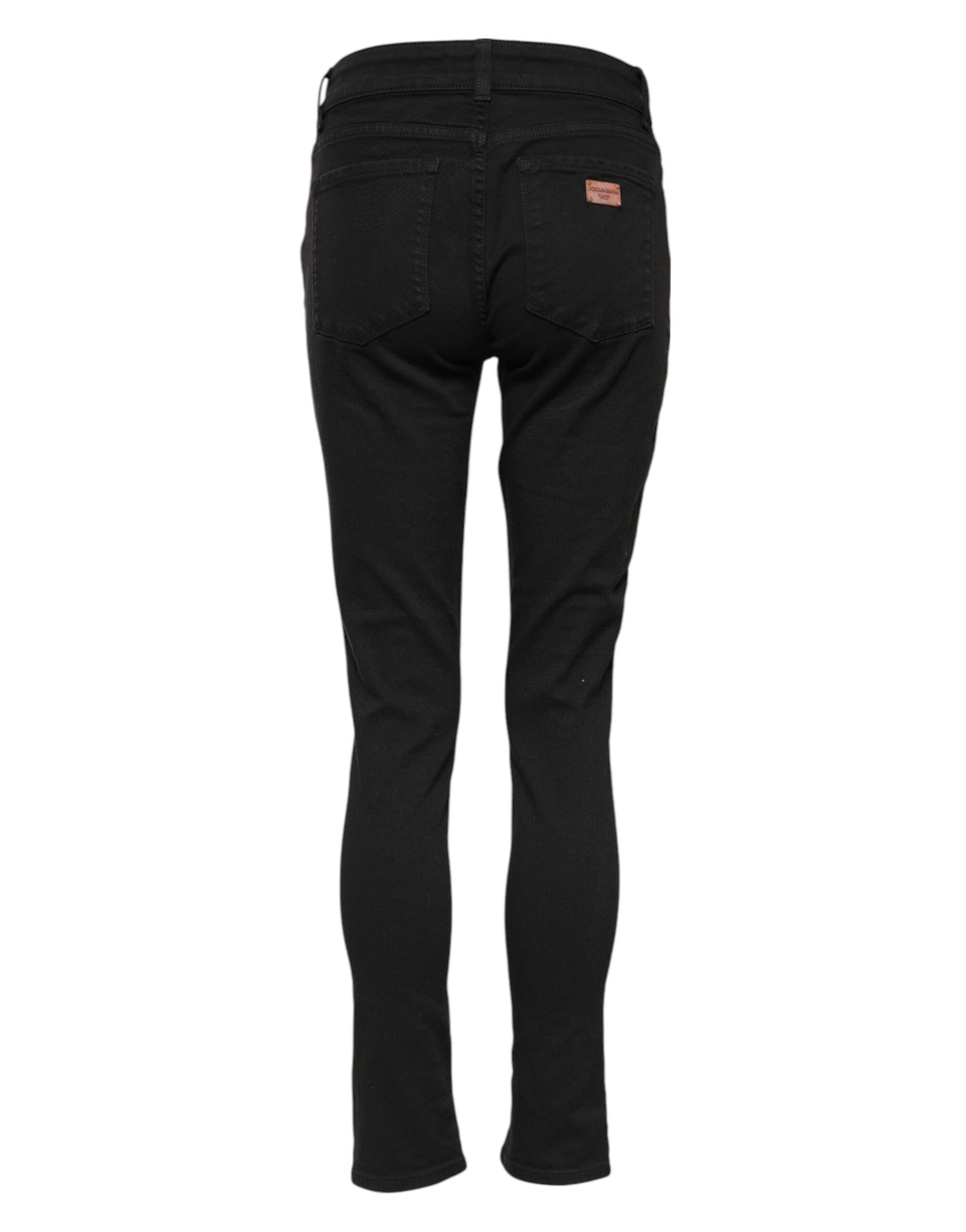 Black Cotton Skinny Mid Waist Denim Jeans-Dolce & Gabbana-LabelTerrace.com