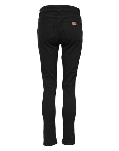 Black Cotton Skinny Mid Waist Denim Jeans-Dolce & Gabbana-LabelTerrace.com