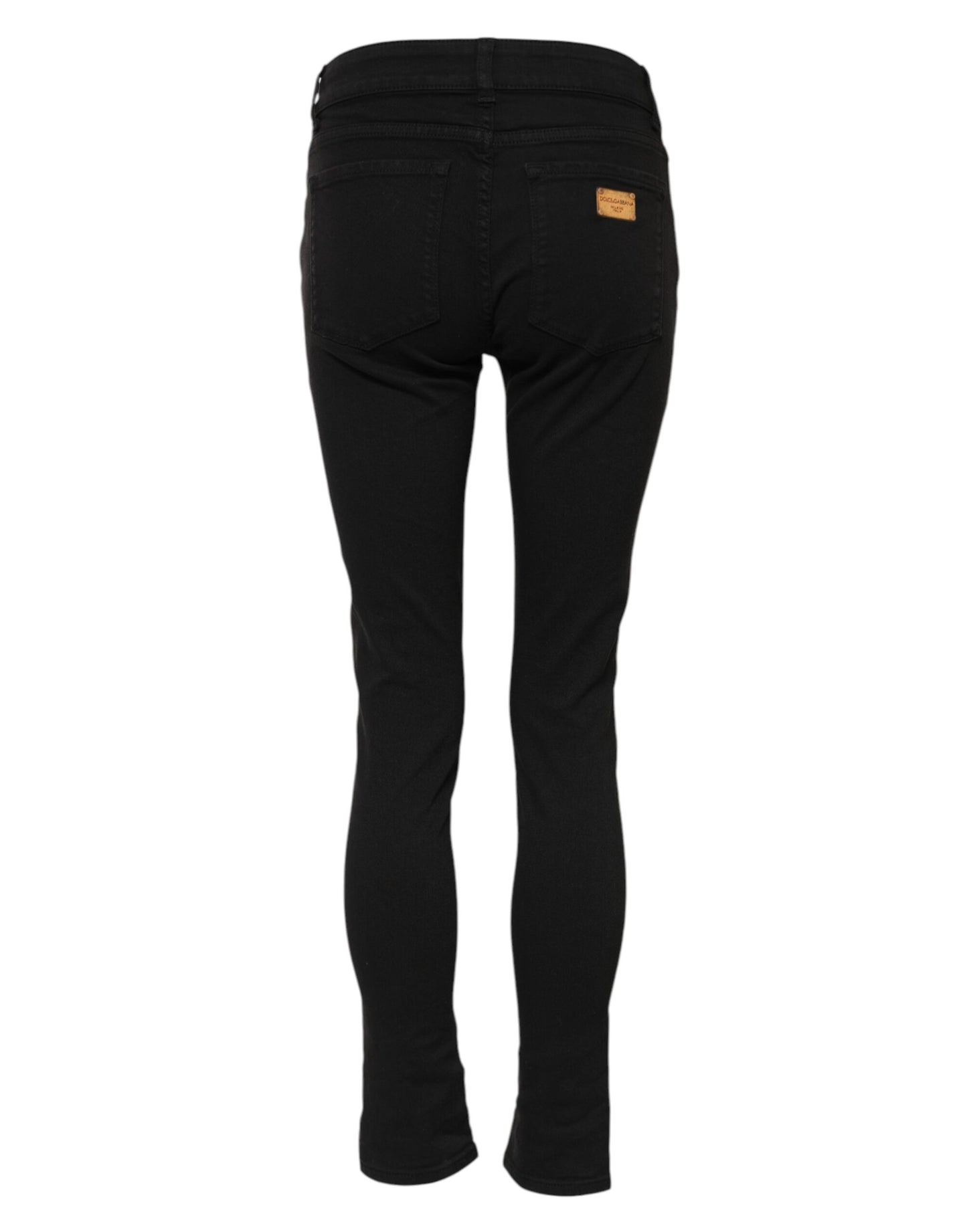 Black Cotton Skinny Mid Waist Denim Jeans-Dolce & Gabbana-LabelTerrace.com