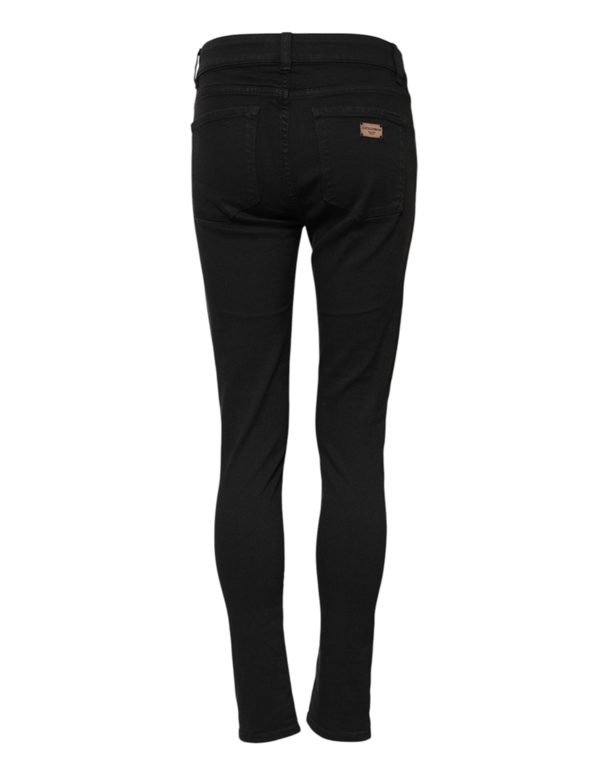 Black Cotton Skinny Mid Waist Denim Jeans-Dolce & Gabbana-LabelTerrace.com