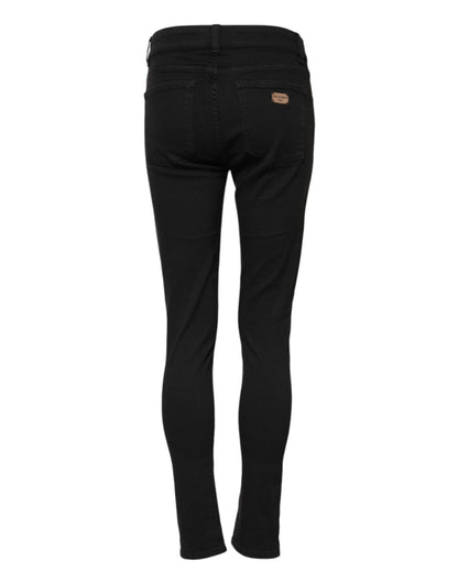Black Cotton Skinny Mid Waist Denim Jeans-Dolce & Gabbana-LabelTerrace.com