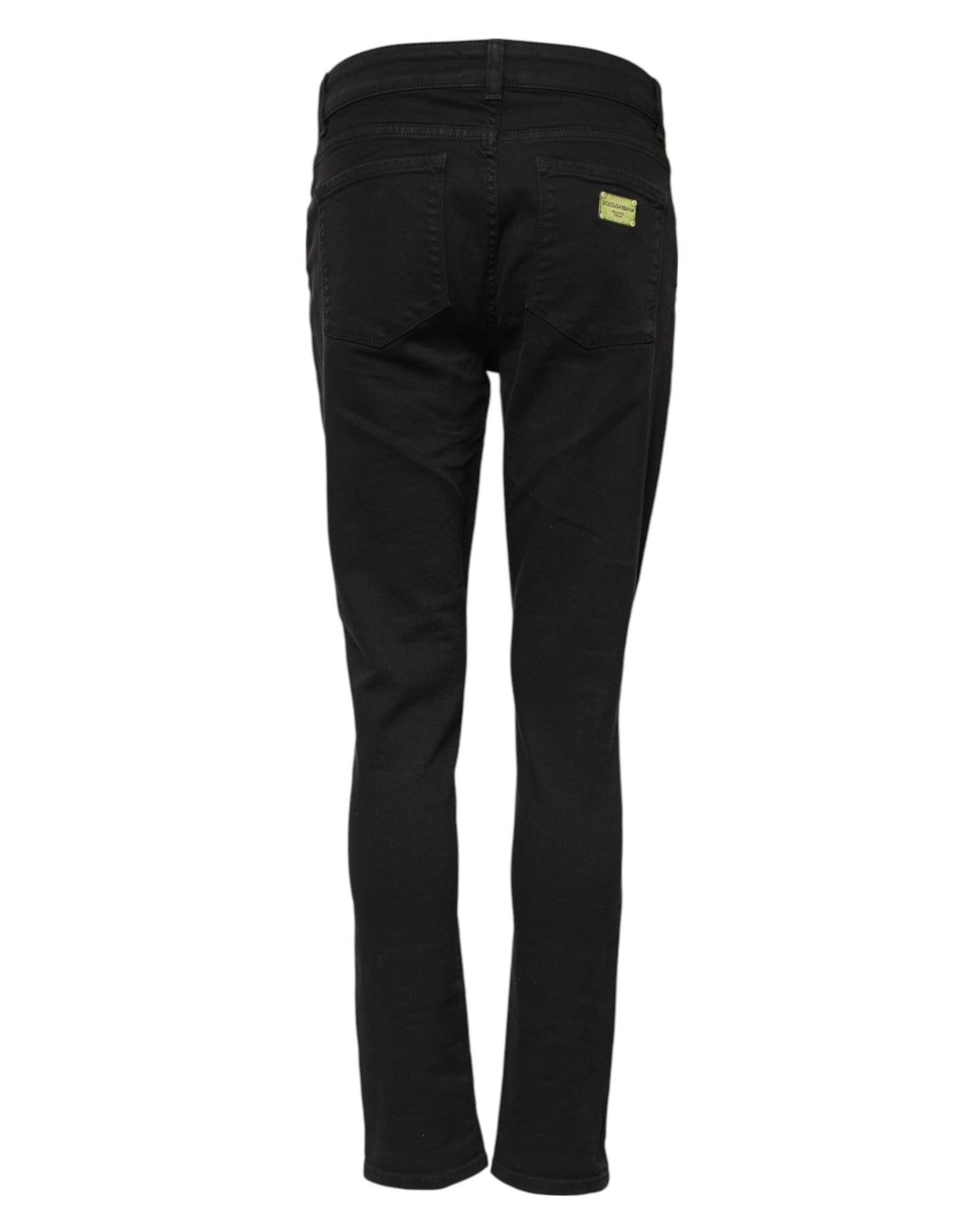 Black Cotton Skinny Mid Waist Denim Jeans-Dolce & Gabbana-LabelTerrace.com