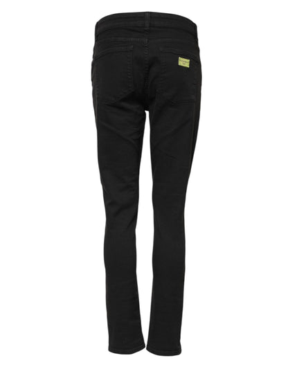 Black Cotton Skinny Mid Waist Denim Jeans-Dolce & Gabbana-LabelTerrace.com