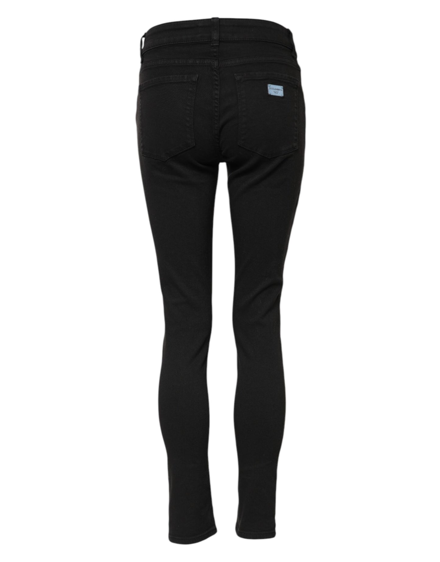 Black Cotton Skinny Mid Waist Denim Jeans-Dolce & Gabbana-LabelTerrace.com