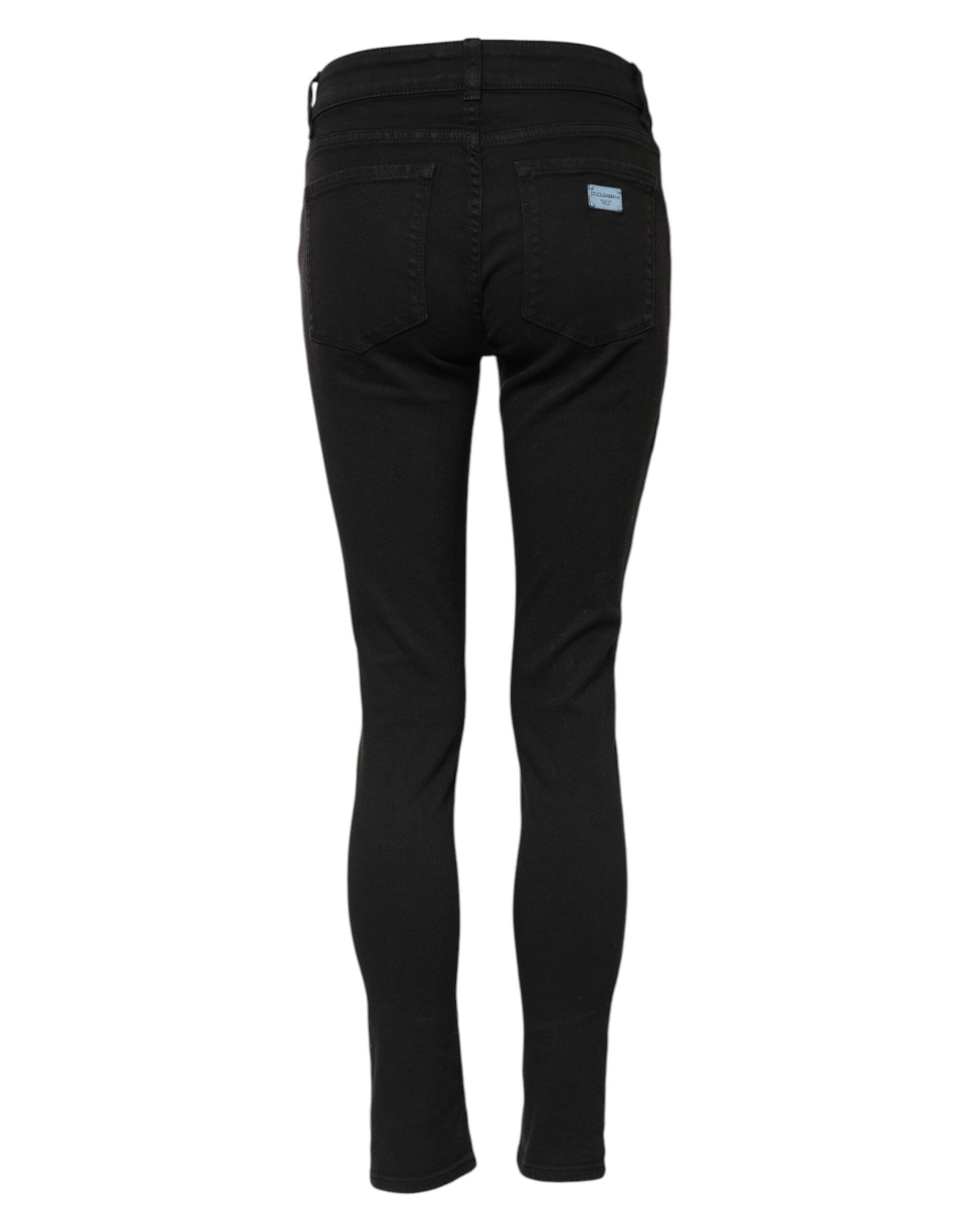 Black Cotton Skinny Mid Waist Denim Jeans-Dolce & Gabbana-LabelTerrace.com