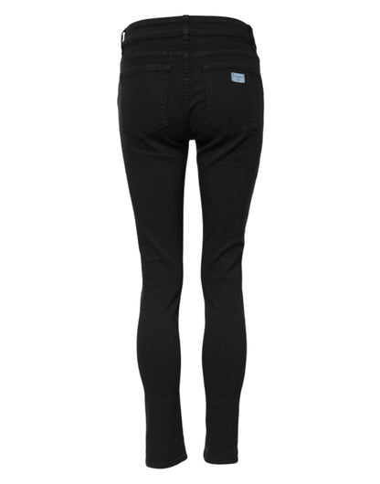 Black Cotton Skinny Mid Waist Denim Jeans-Dolce & Gabbana-LabelTerrace.com