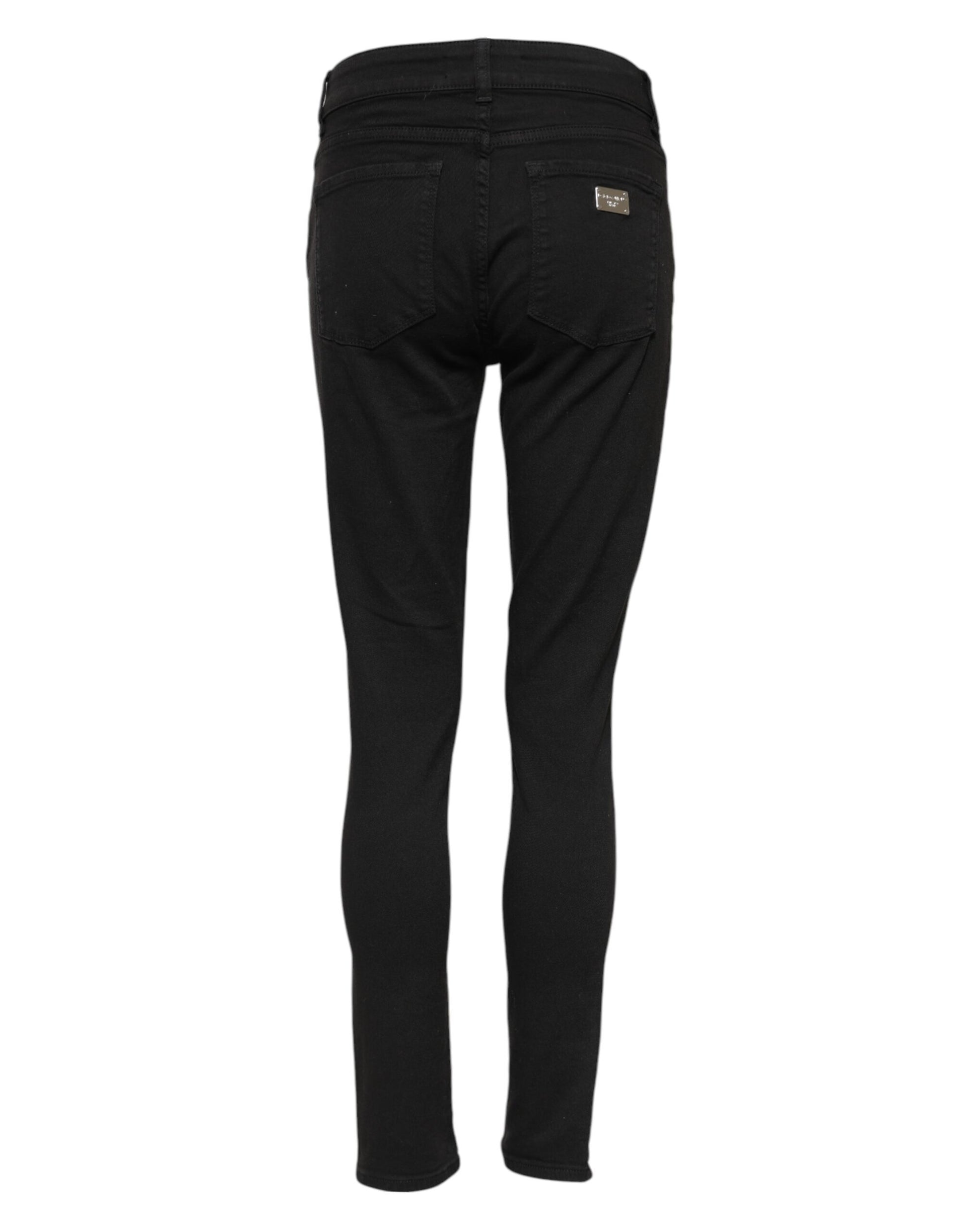 Black Cotton Skinny Mid Waist Denim Jeans-Dolce & Gabbana-LabelTerrace.com