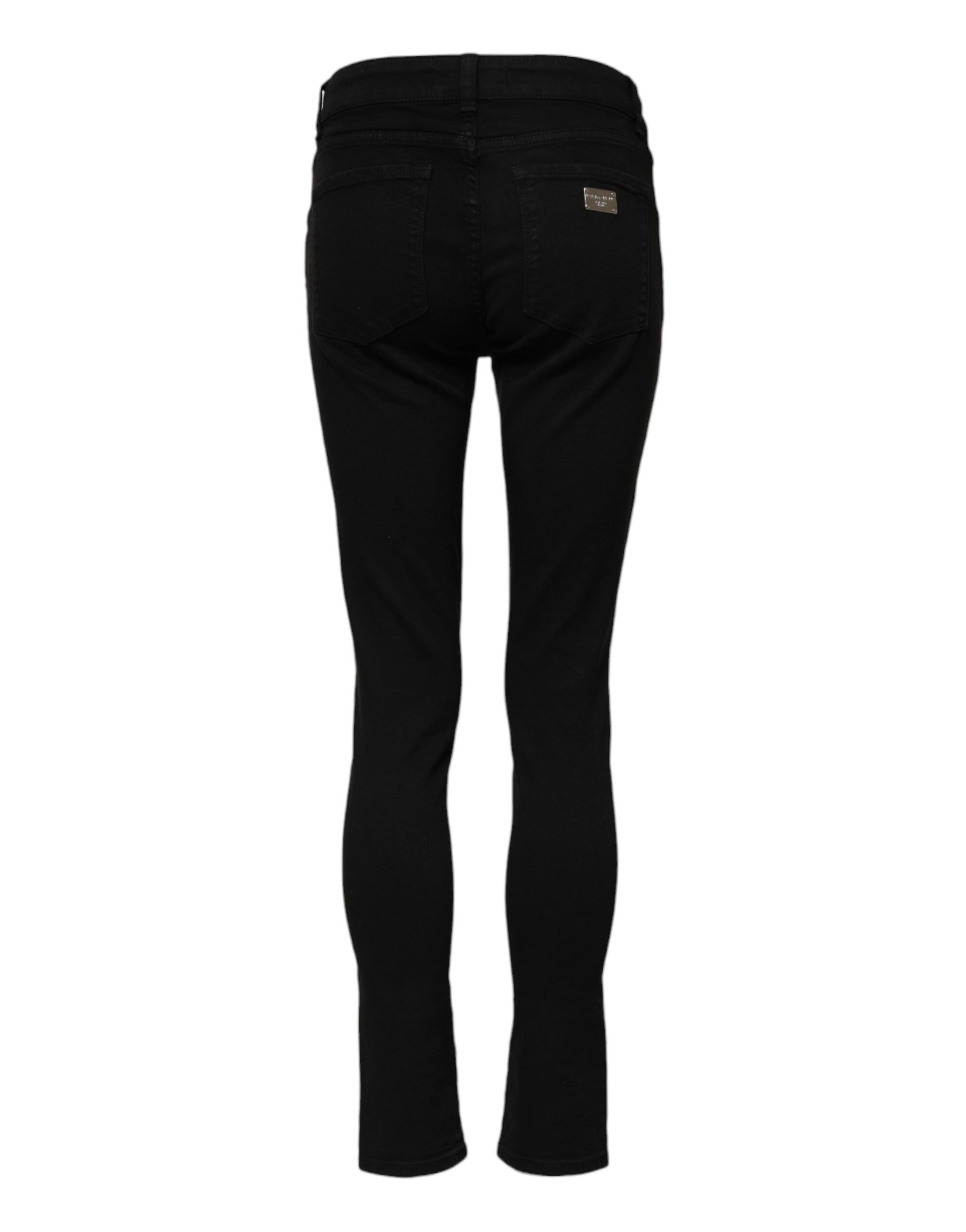 Black Cotton Skinny Mid Waist Denim Jeans-Dolce & Gabbana-LabelTerrace.com
