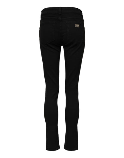 Black Cotton Skinny Mid Waist Denim Jeans-Dolce & Gabbana-LabelTerrace.com