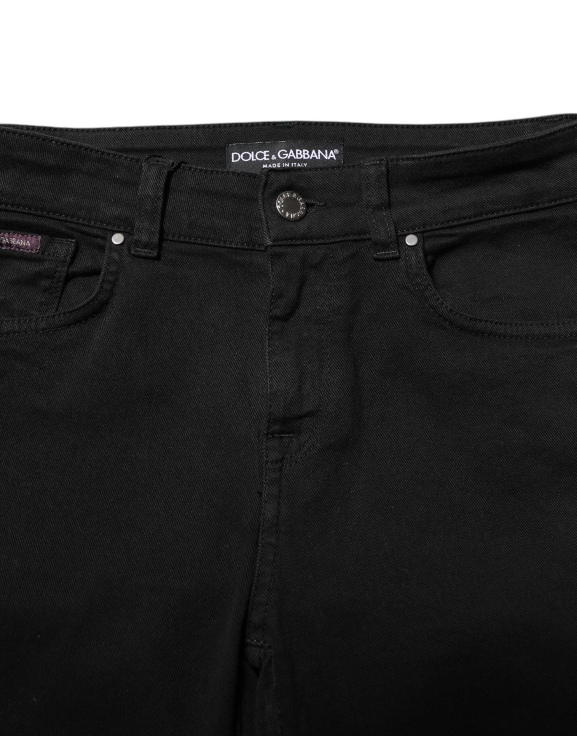 Black Cotton Skinny Mid Waist Denim Jeans-Dolce & Gabbana-LabelTerrace.com