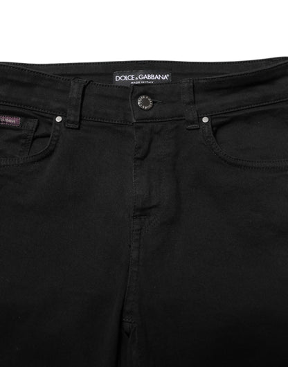 Black Cotton Skinny Mid Waist Denim Jeans-Dolce & Gabbana-LabelTerrace.com