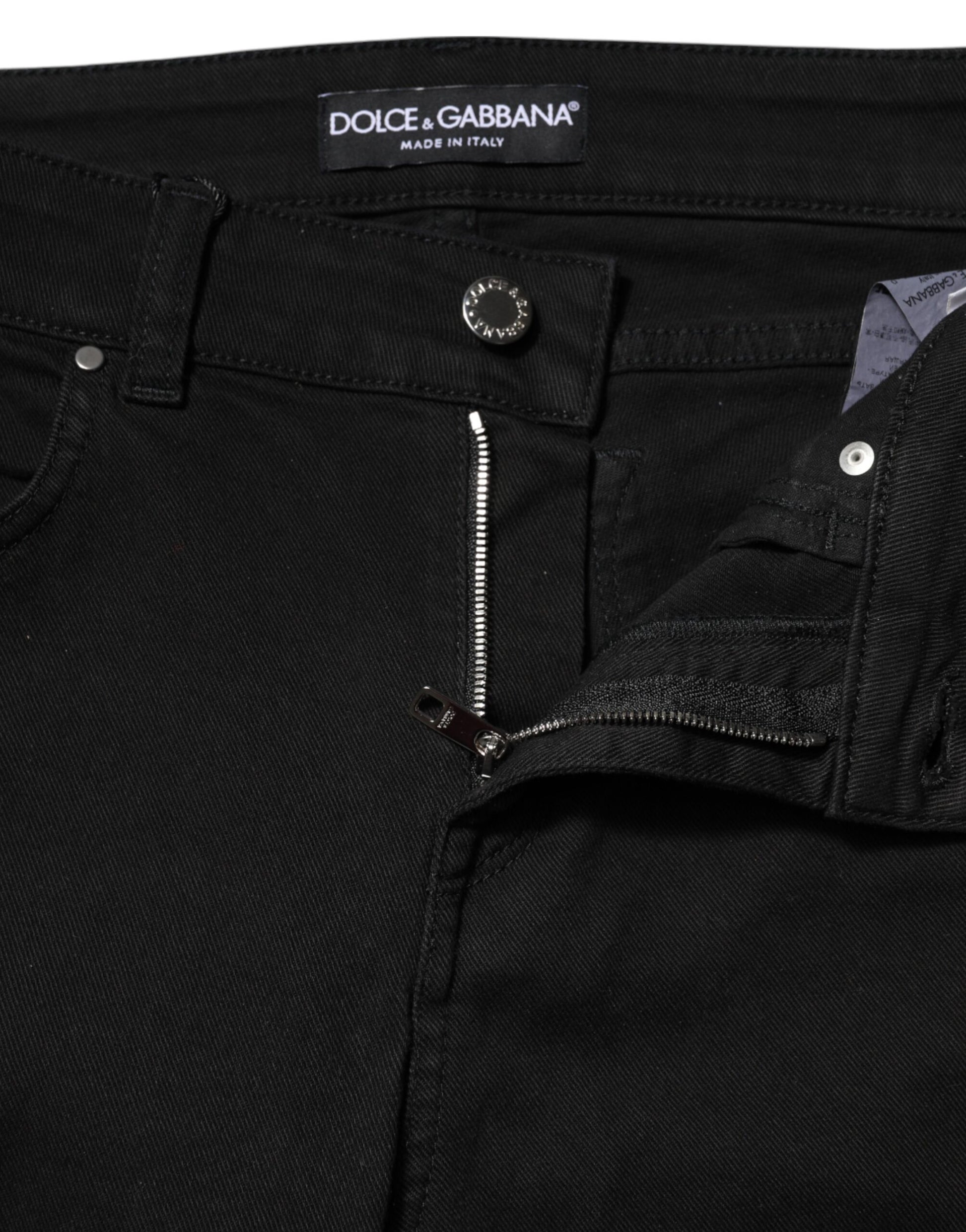 Black Cotton Skinny Mid Waist Denim Jeans-Dolce & Gabbana-LabelTerrace.com