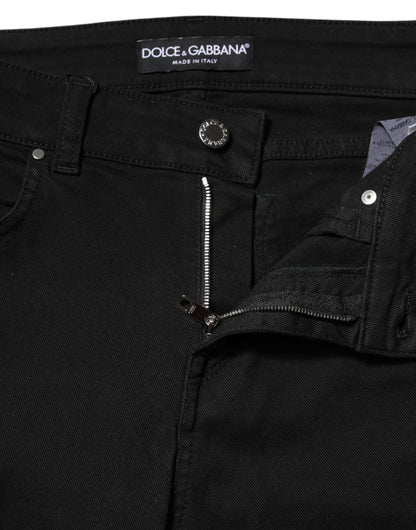 Black Cotton Skinny Mid Waist Denim Jeans-Dolce & Gabbana-LabelTerrace.com