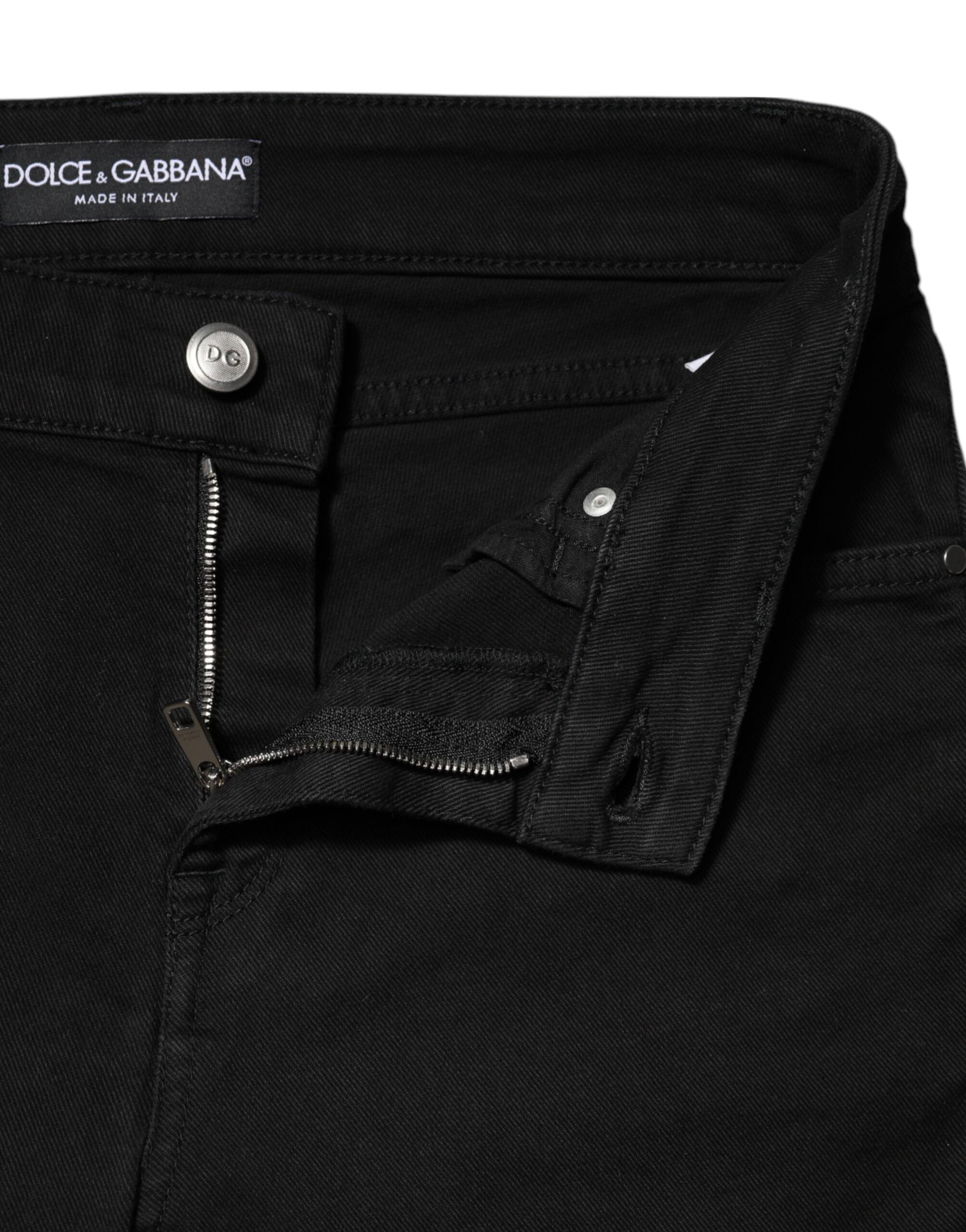 Black Cotton Skinny Mid Waist Denim Jeans-Dolce & Gabbana-LabelTerrace.com
