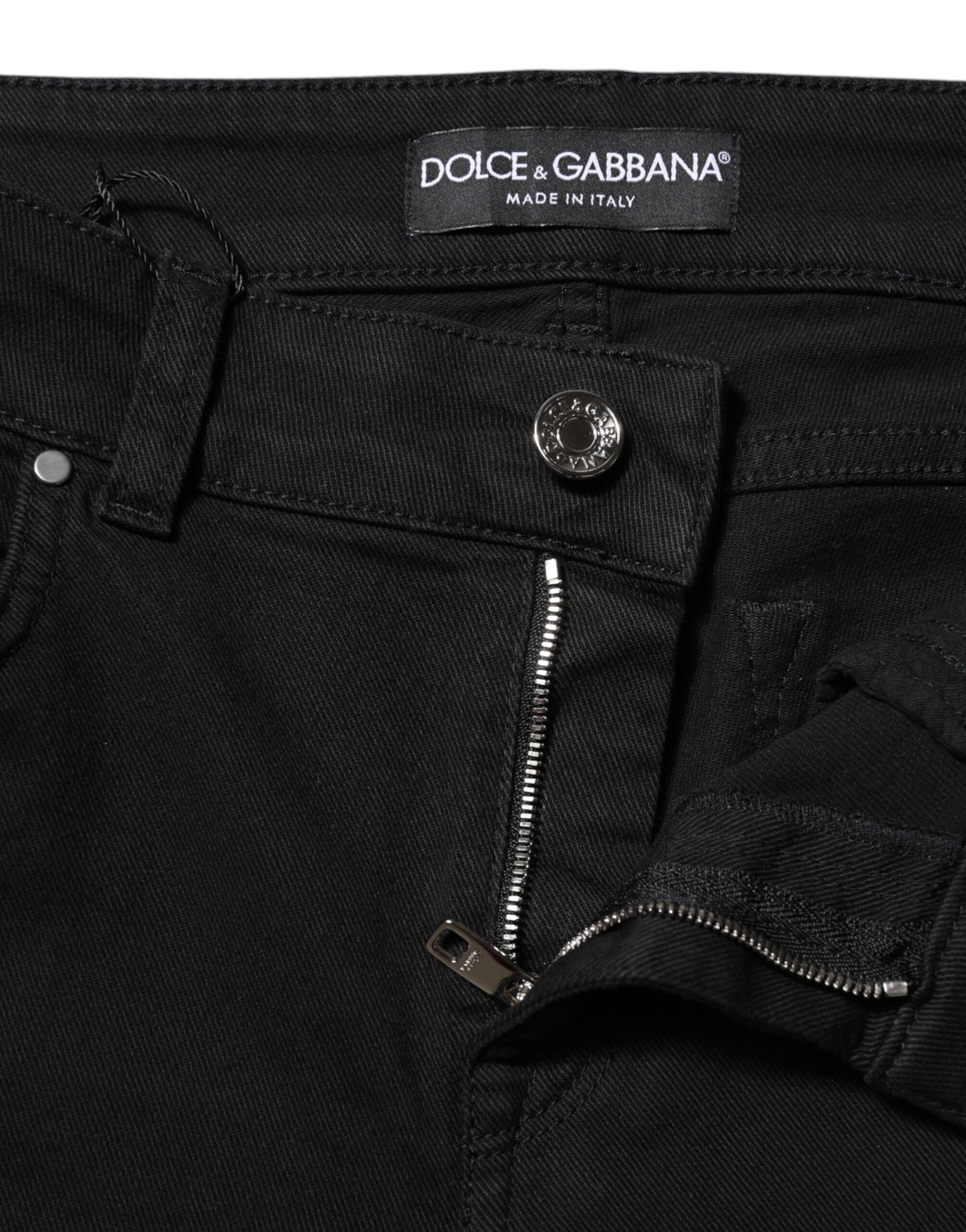 Black Cotton Skinny Mid Waist Denim Jeans-Dolce & Gabbana-LabelTerrace.com