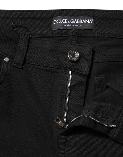 Black Cotton Skinny Mid Waist Denim Jeans-Dolce & Gabbana-LabelTerrace.com
