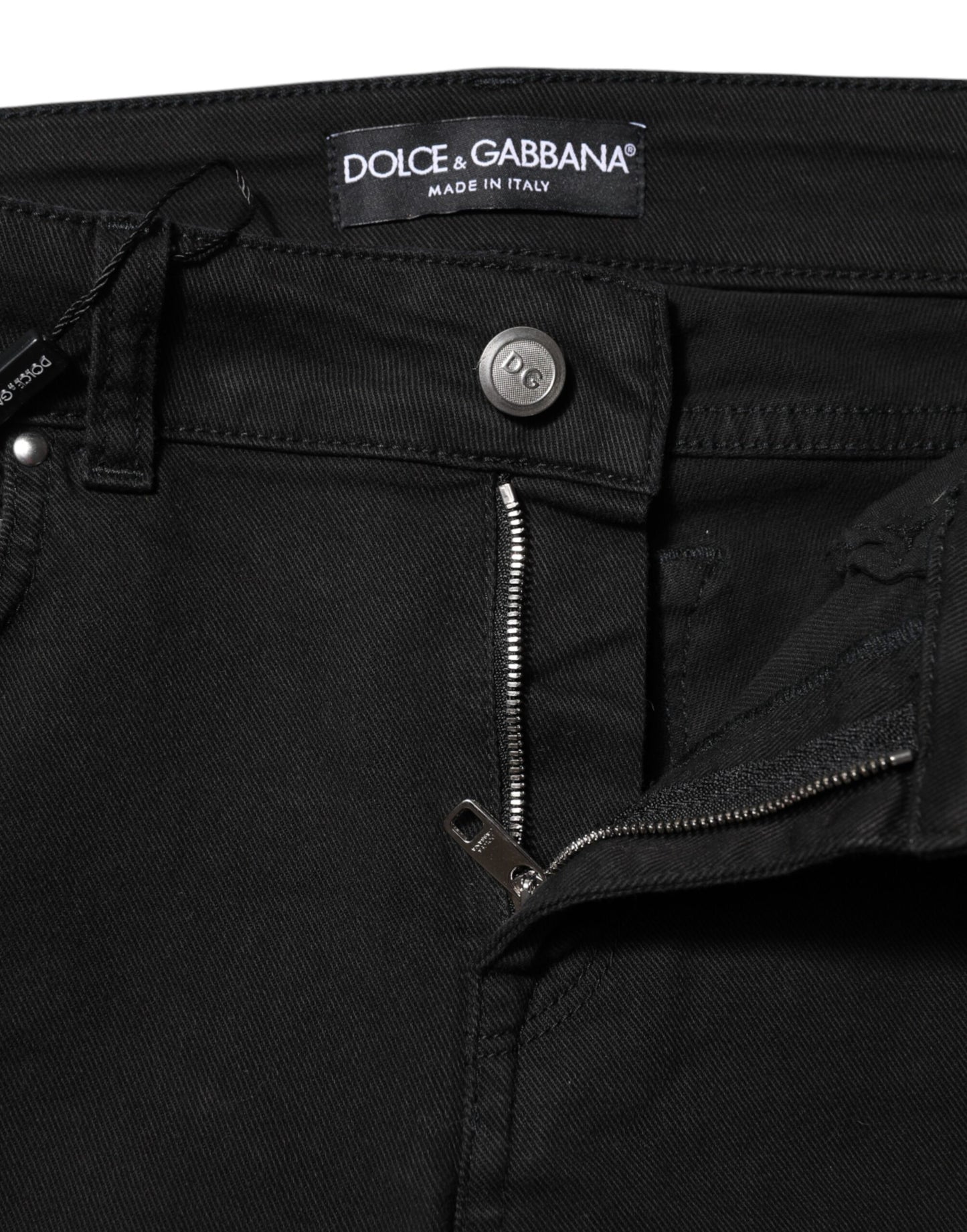 Black Cotton Skinny Mid Waist Denim Jeans-Dolce & Gabbana-LabelTerrace.com