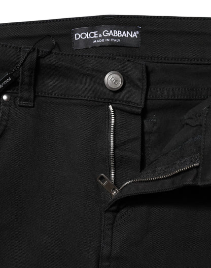 Black Cotton Skinny Mid Waist Denim Jeans-Dolce & Gabbana-LabelTerrace.com