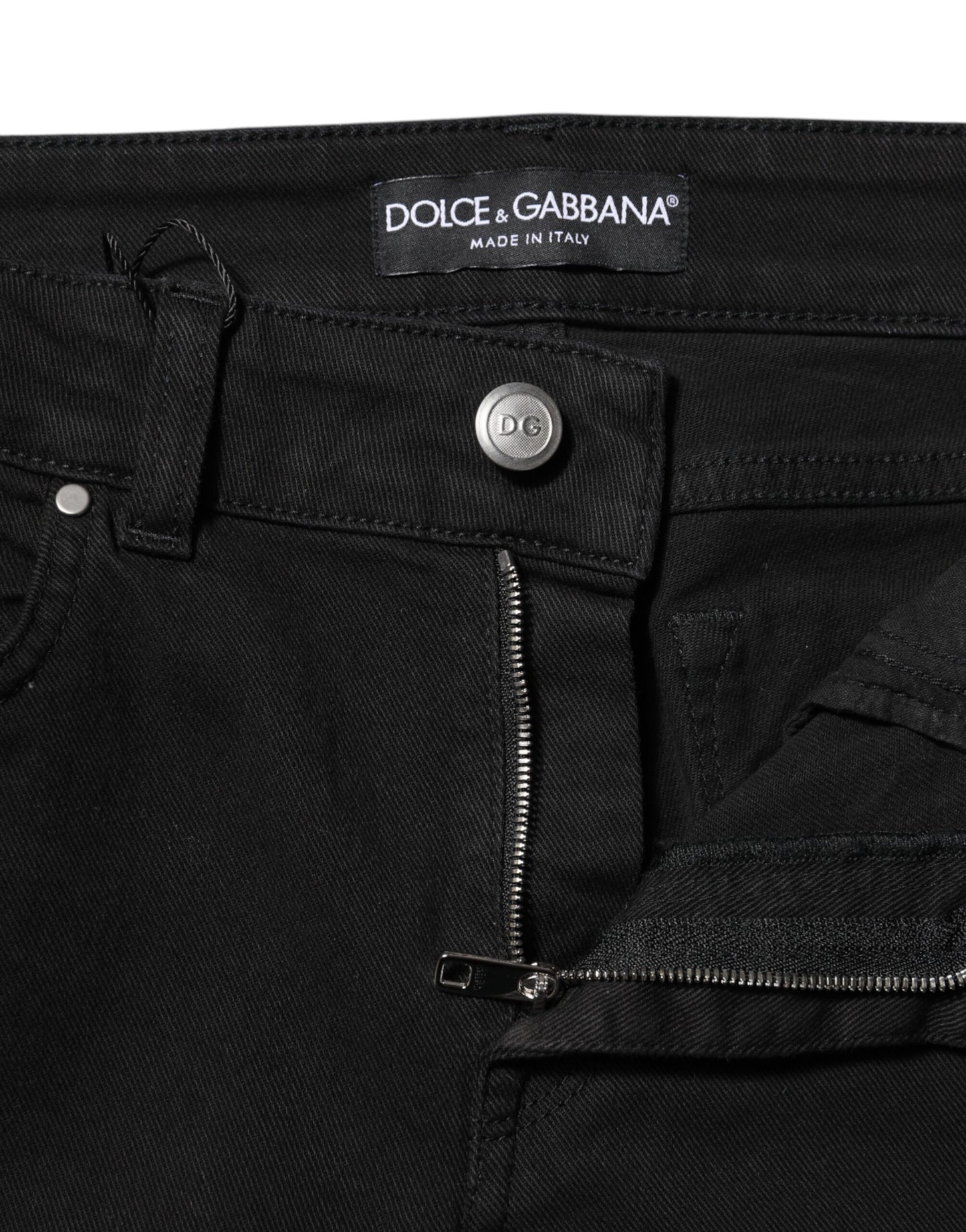 Black Cotton Skinny Mid Waist Denim Jeans-Dolce & Gabbana-LabelTerrace.com