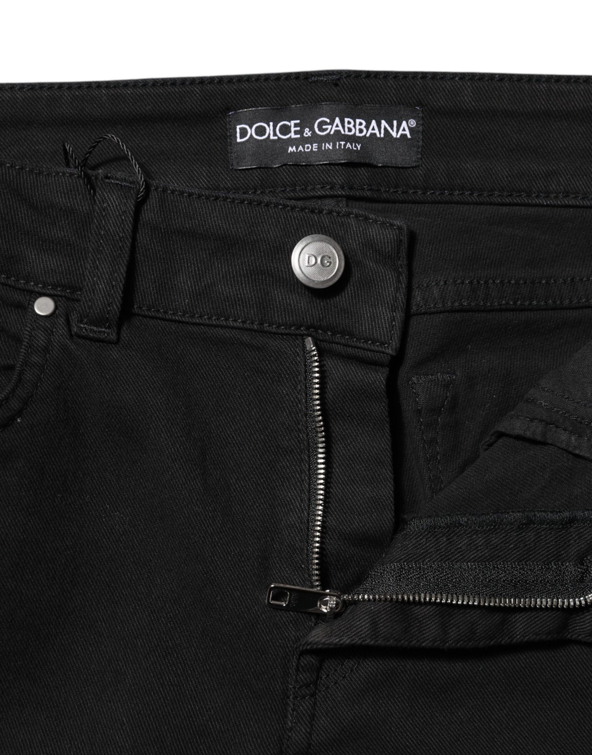 Black Cotton Skinny Mid Waist Denim Jeans-Dolce & Gabbana-LabelTerrace.com
