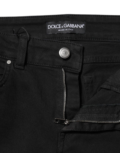 Black Cotton Skinny Mid Waist Denim Jeans-Dolce & Gabbana-LabelTerrace.com