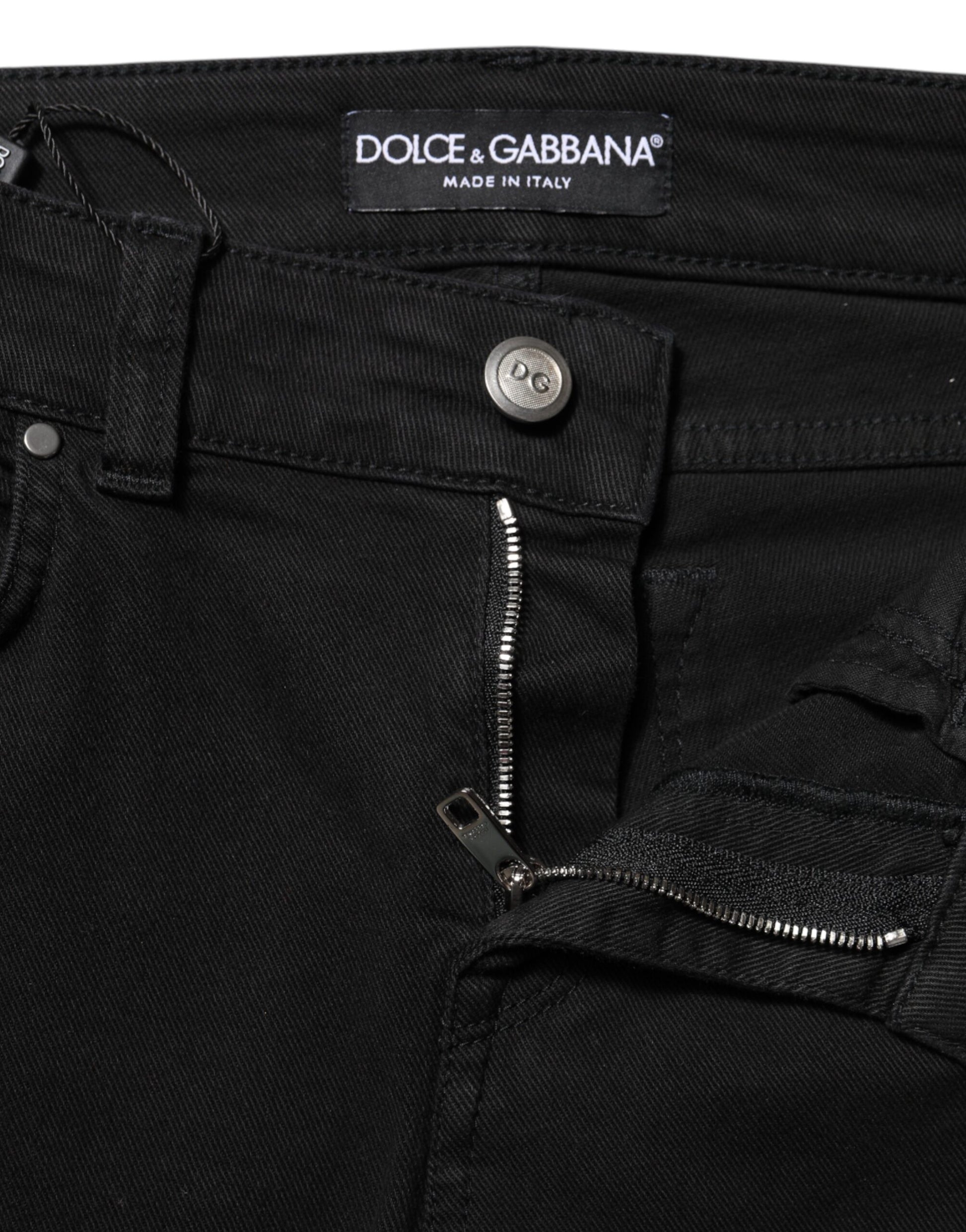 Black Cotton Skinny Mid Waist Denim Jeans-Dolce & Gabbana-LabelTerrace.com
