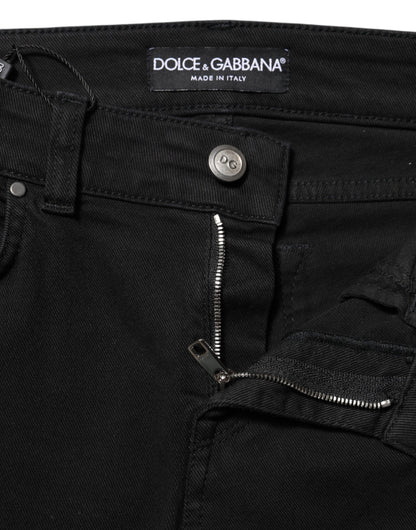 Black Cotton Skinny Mid Waist Denim Jeans-Dolce & Gabbana-LabelTerrace.com
