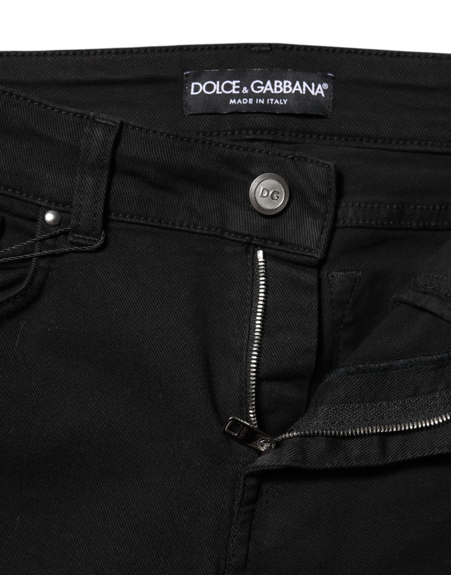 Black Cotton Skinny Mid Waist Denim Jeans-Dolce & Gabbana-LabelTerrace.com