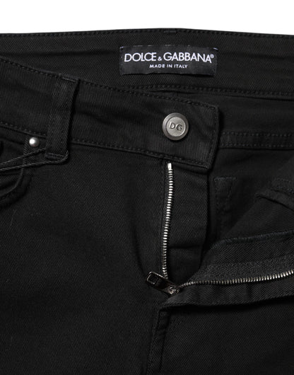 Black Cotton Skinny Mid Waist Denim Jeans-Dolce & Gabbana-LabelTerrace.com