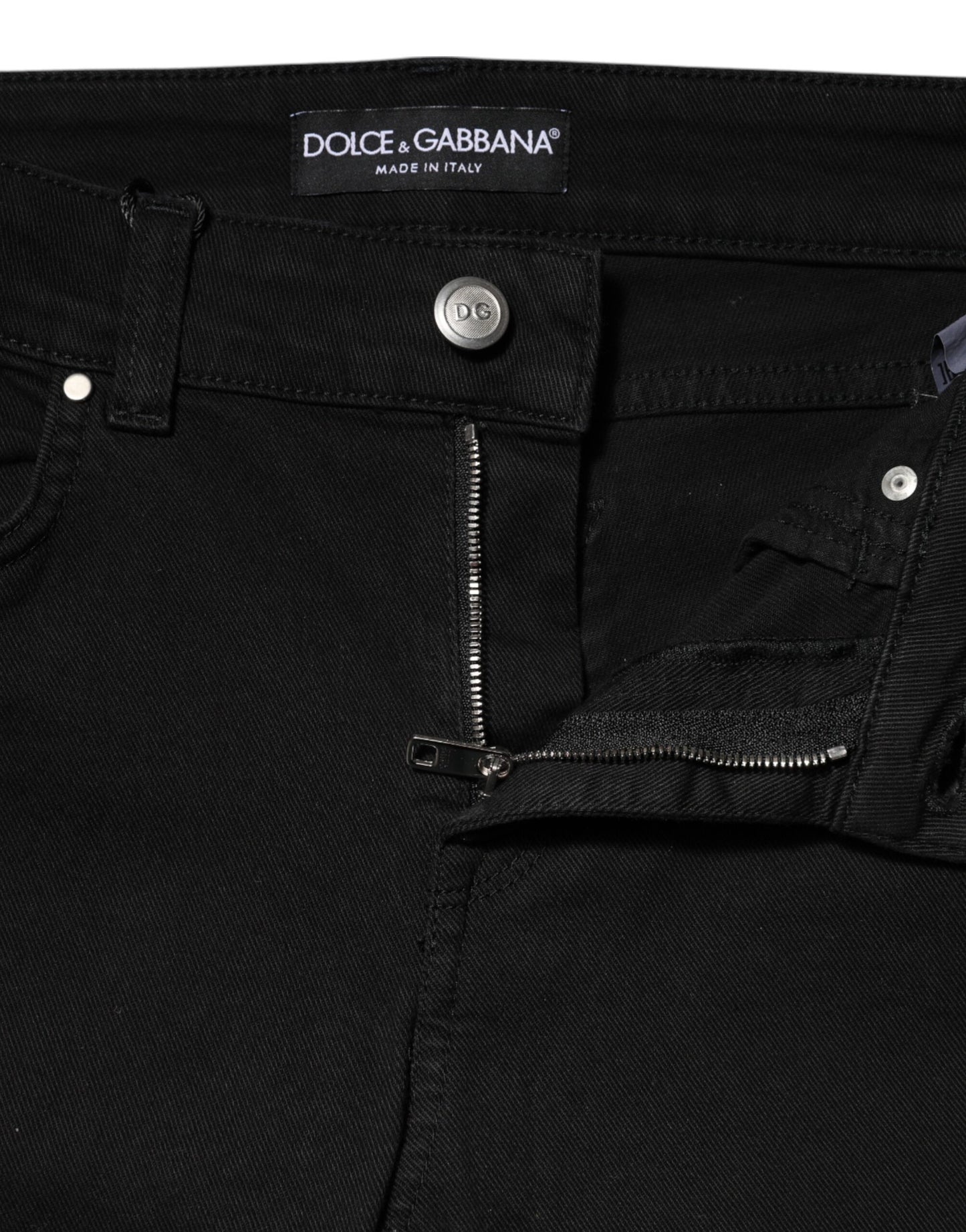 Black Cotton Skinny Mid Waist Denim Jeans-Dolce & Gabbana-LabelTerrace.com