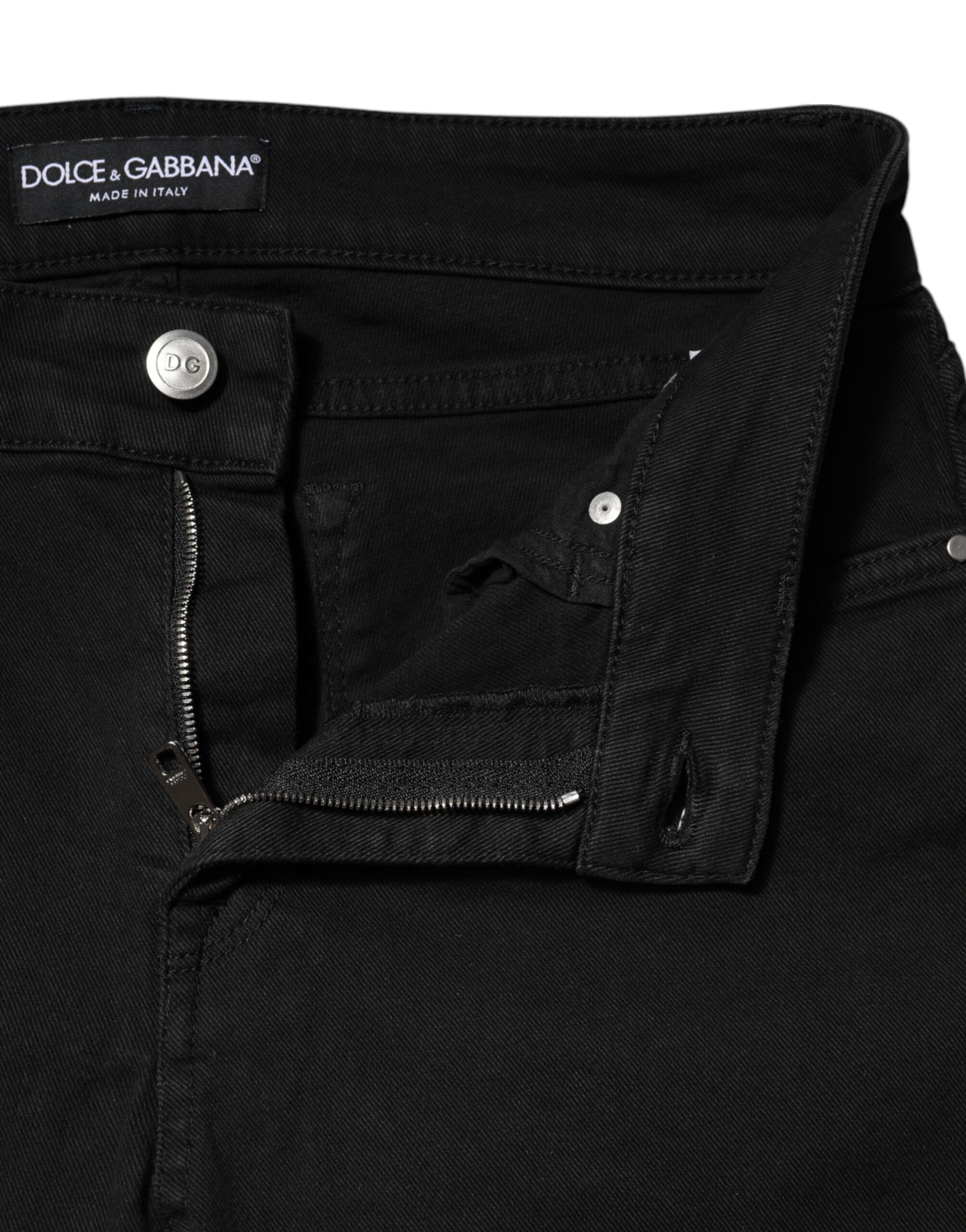 Black Cotton Skinny Mid Waist Denim Jeans-Dolce & Gabbana-LabelTerrace.com