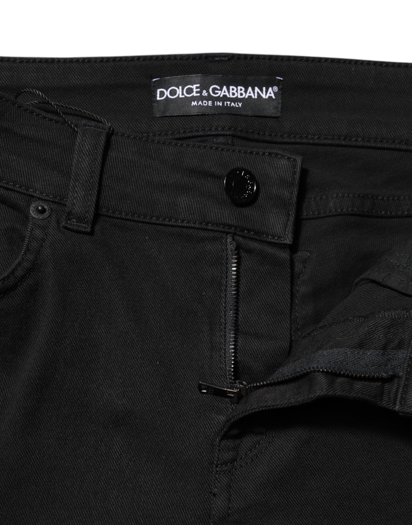 Black Cotton Skinny Mid Waist Denim Jeans-Dolce & Gabbana-LabelTerrace.com