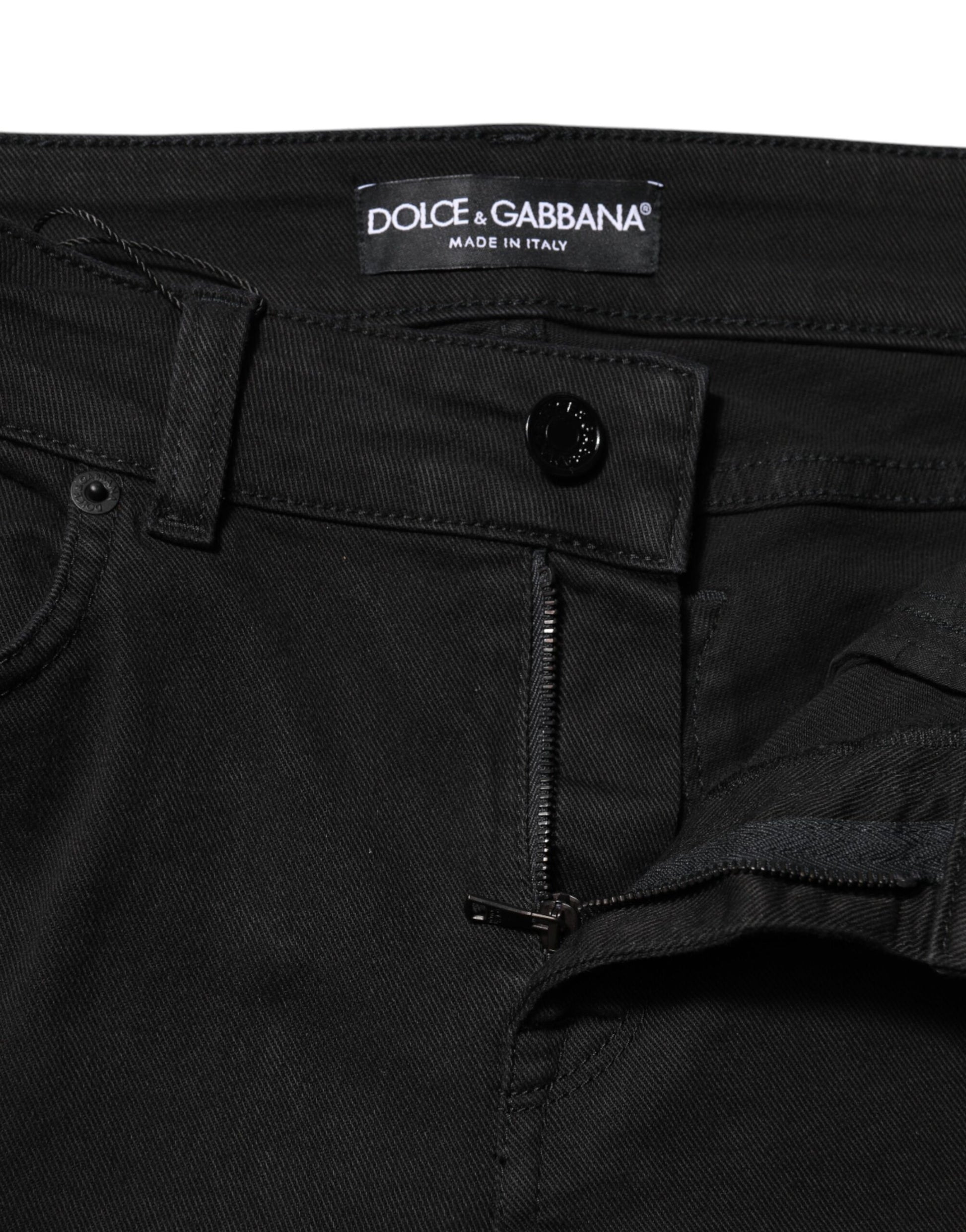 Black Cotton Skinny Mid Waist Denim Jeans-Dolce & Gabbana-LabelTerrace.com