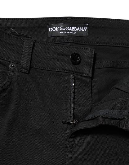 Black Cotton Skinny Mid Waist Denim Jeans-Dolce & Gabbana-LabelTerrace.com