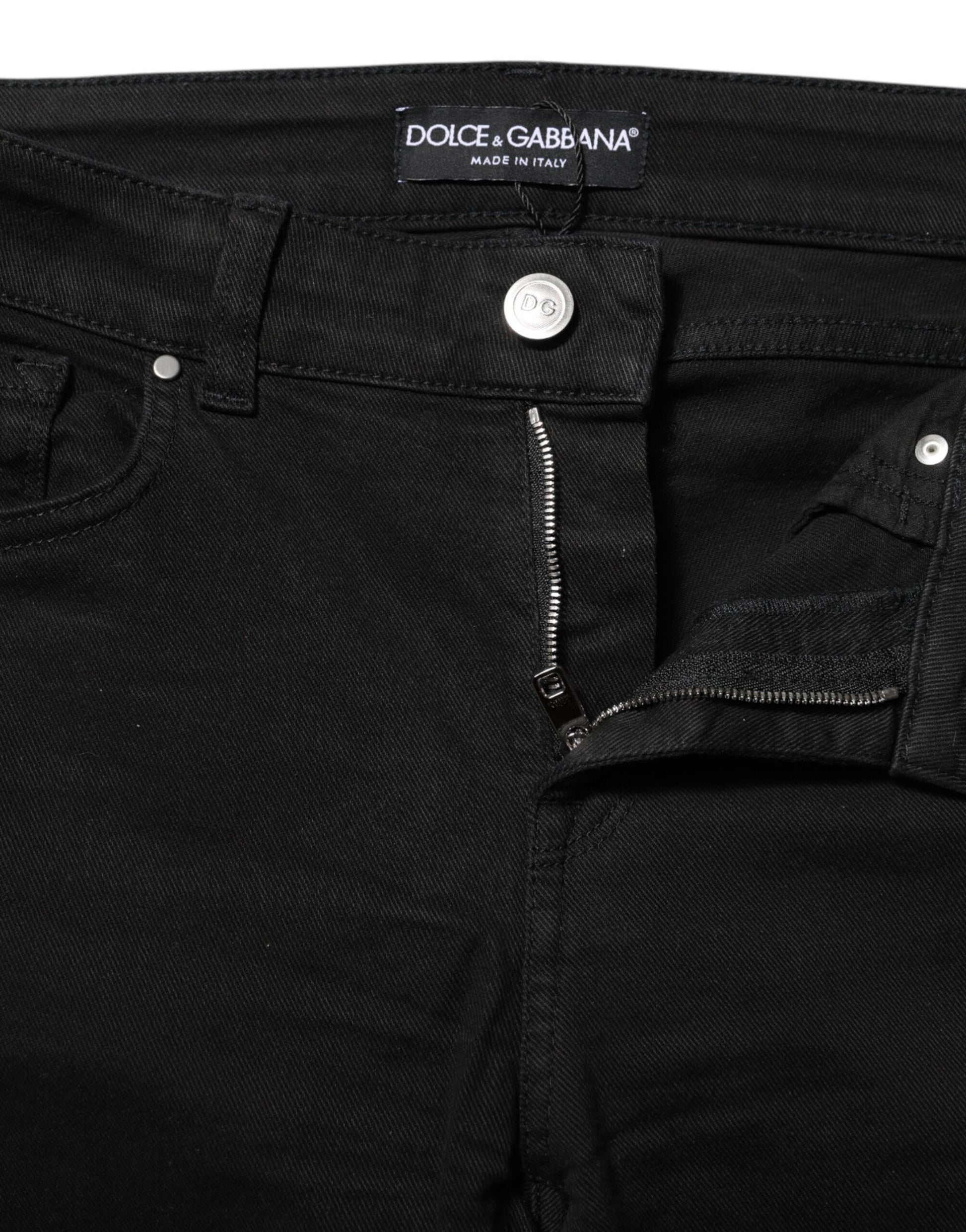 Black Cotton Skinny Mid Waist Denim Jeans-Dolce & Gabbana-LabelTerrace.com