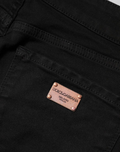 Black Cotton Skinny Mid Waist Denim Jeans-Dolce & Gabbana-LabelTerrace.com