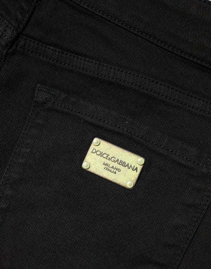 Black Cotton Skinny Mid Waist Denim Jeans-Dolce & Gabbana-LabelTerrace.com