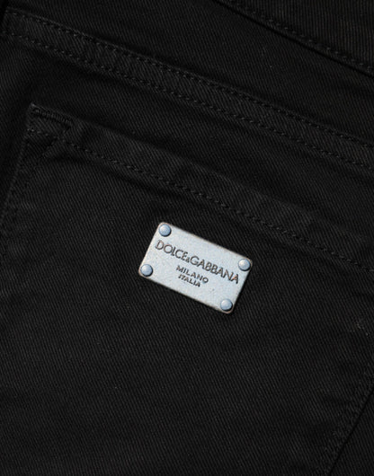 Black Cotton Skinny Mid Waist Denim Jeans-Dolce & Gabbana-LabelTerrace.com