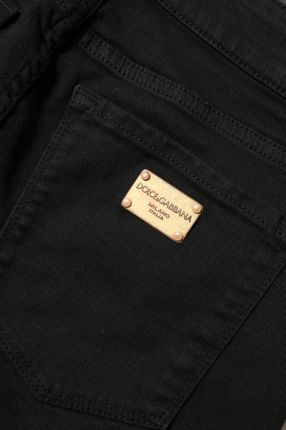 Black Cotton Skinny Mid Waist Denim Jeans-Dolce & Gabbana-LabelTerrace.com