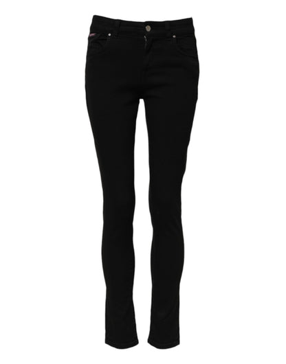 Black Cotton Skinny Mid Waist Denim Jeans-Dolce & Gabbana-LabelTerrace.com