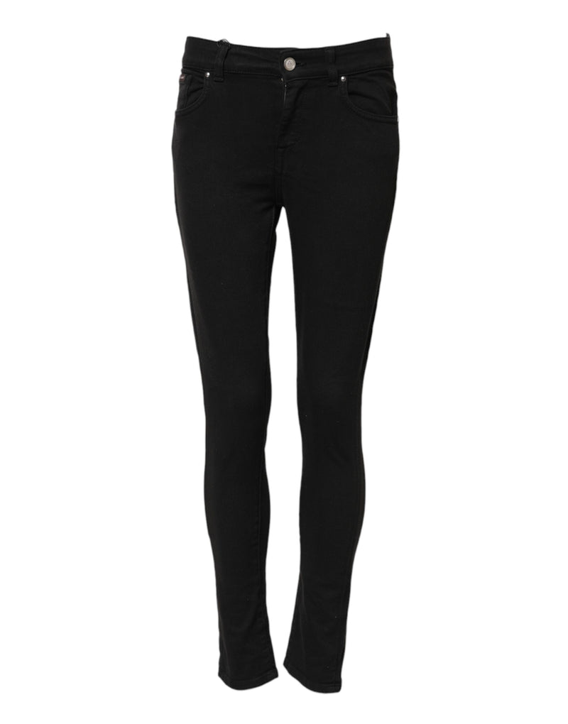 Black Cotton Skinny Mid Waist Denim Jeans-Dolce & Gabbana-LabelTerrace.com
