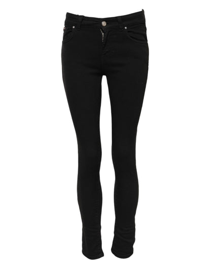 Black Cotton Skinny Mid Waist Denim Jeans-Dolce & Gabbana-LabelTerrace.com