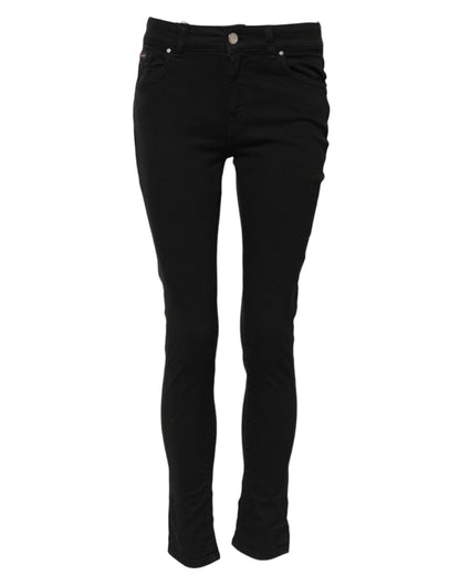 Black Cotton Skinny Mid Waist Denim Jeans-Dolce & Gabbana-LabelTerrace.com
