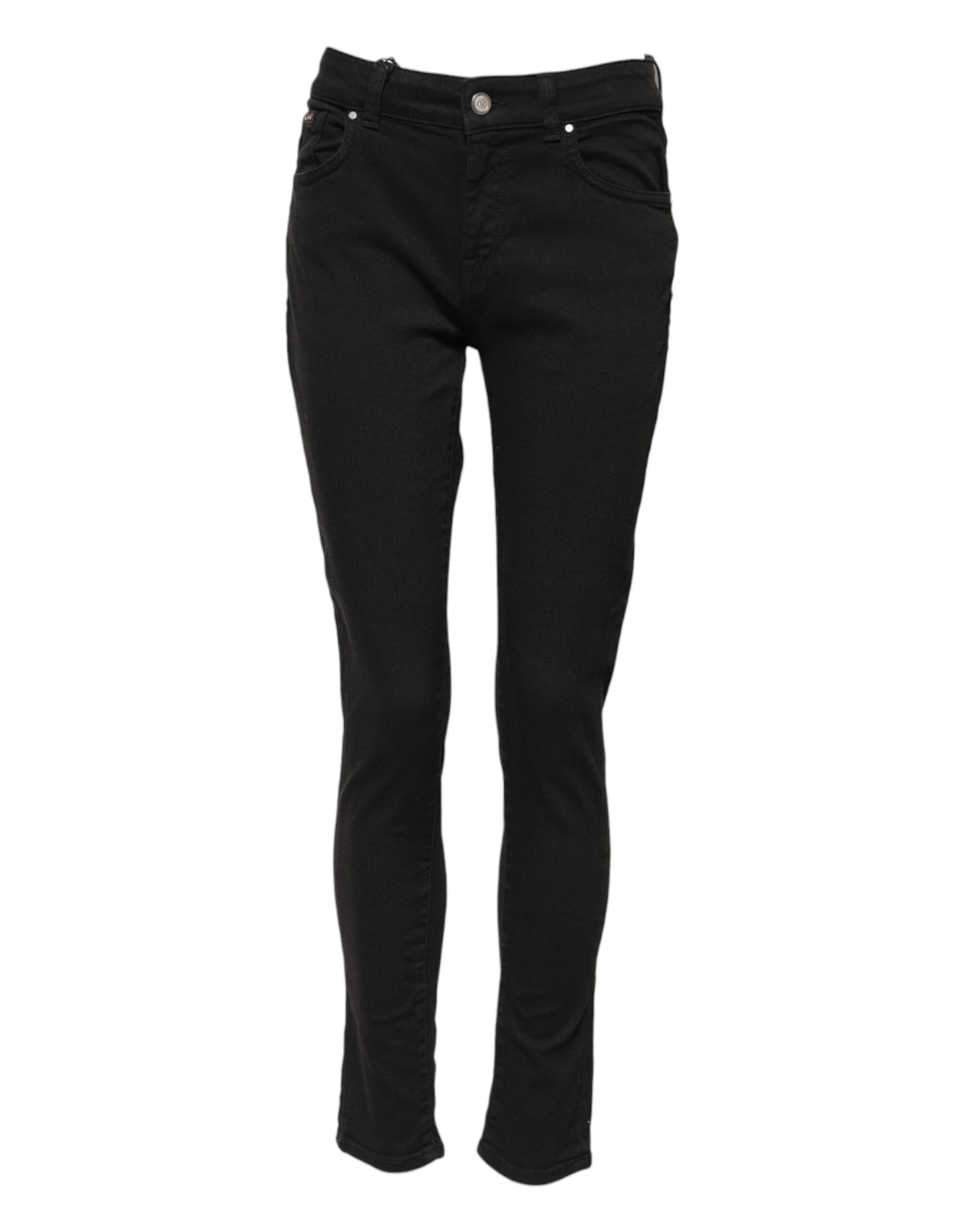 Black Cotton Skinny Mid Waist Denim Jeans-Dolce & Gabbana-LabelTerrace.com