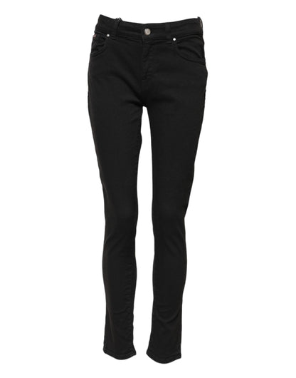 Black Cotton Skinny Mid Waist Denim Jeans-Dolce & Gabbana-LabelTerrace.com