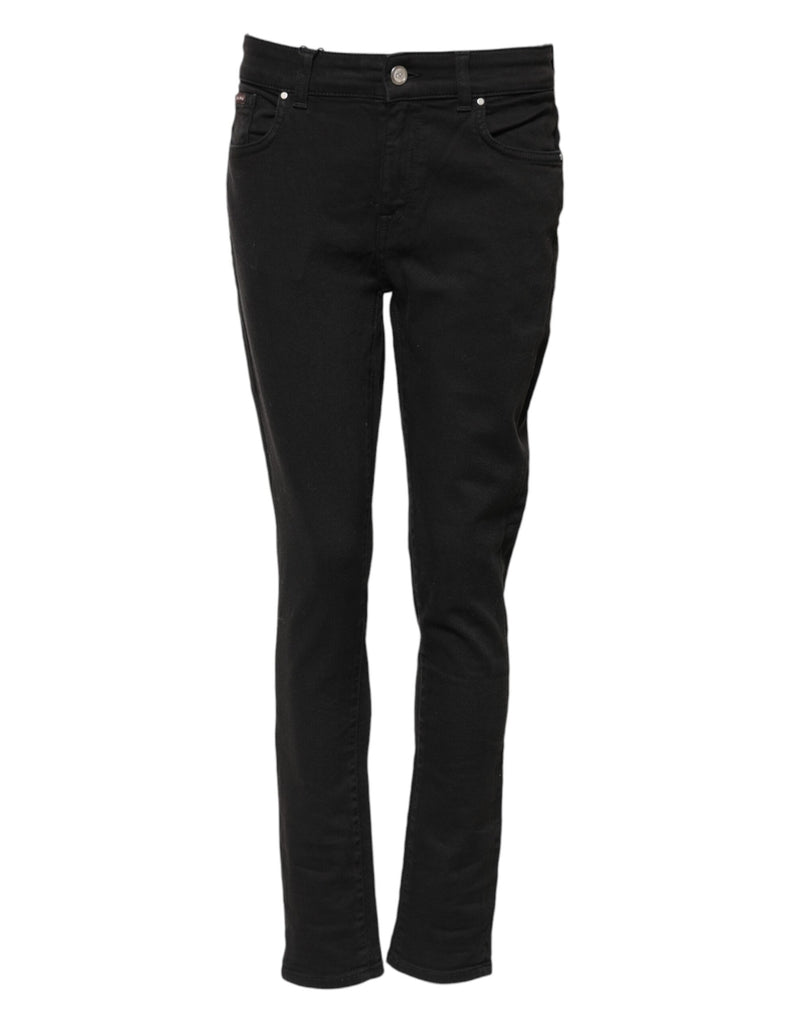 Black Cotton Skinny Mid Waist Denim Jeans-Dolce & Gabbana-LabelTerrace.com