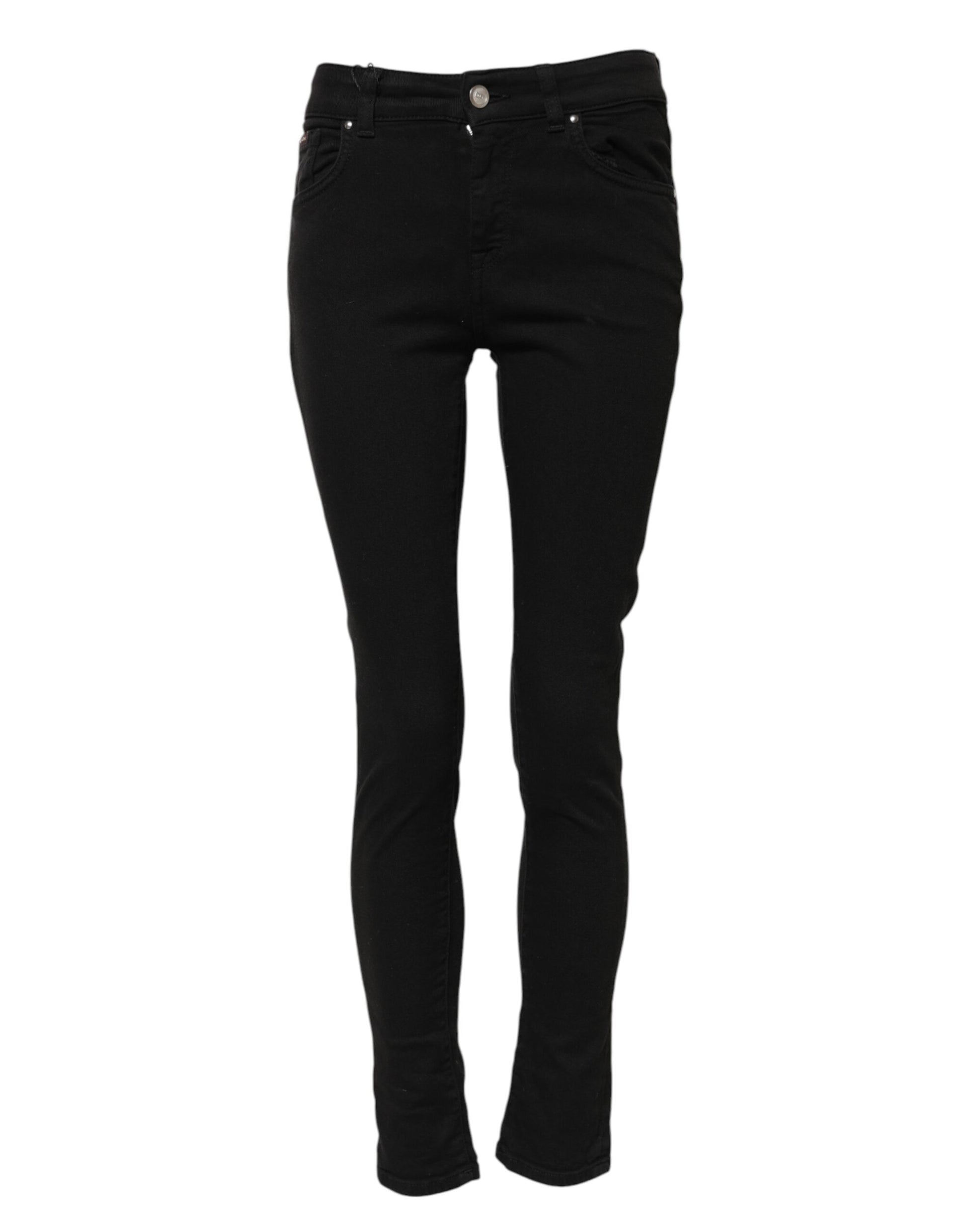 Black Cotton Skinny Mid Waist Denim Jeans-Dolce & Gabbana-LabelTerrace.com