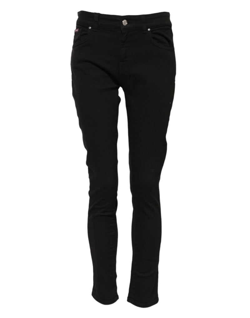 Black Cotton Skinny Mid Waist Denim Jeans-Dolce & Gabbana-LabelTerrace.com