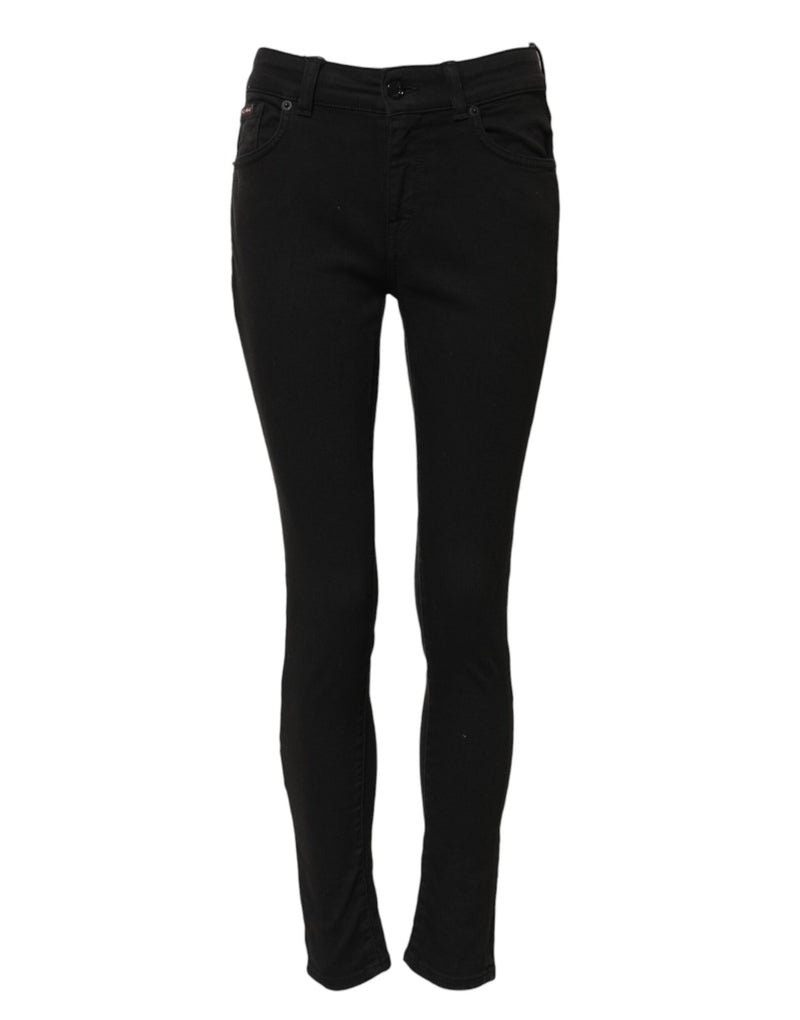 Black Cotton Skinny Mid Waist Denim Jeans-Dolce & Gabbana-LabelTerrace.com